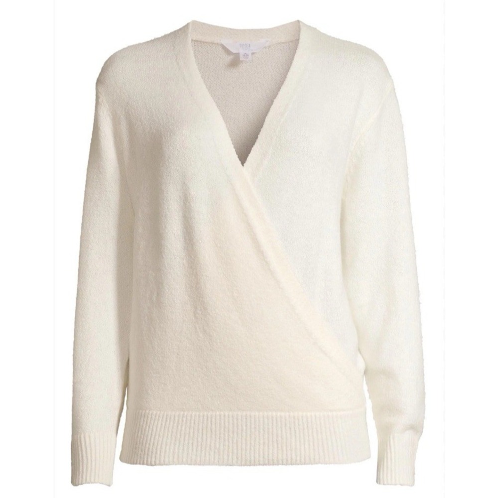 Time and Tru‎ V-Neck Faux Wrap Pullover Sweater Ivory Women's Size Small 4/6